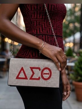 DST Clear with Red Rhinestone Flap Snap Clutch Bag